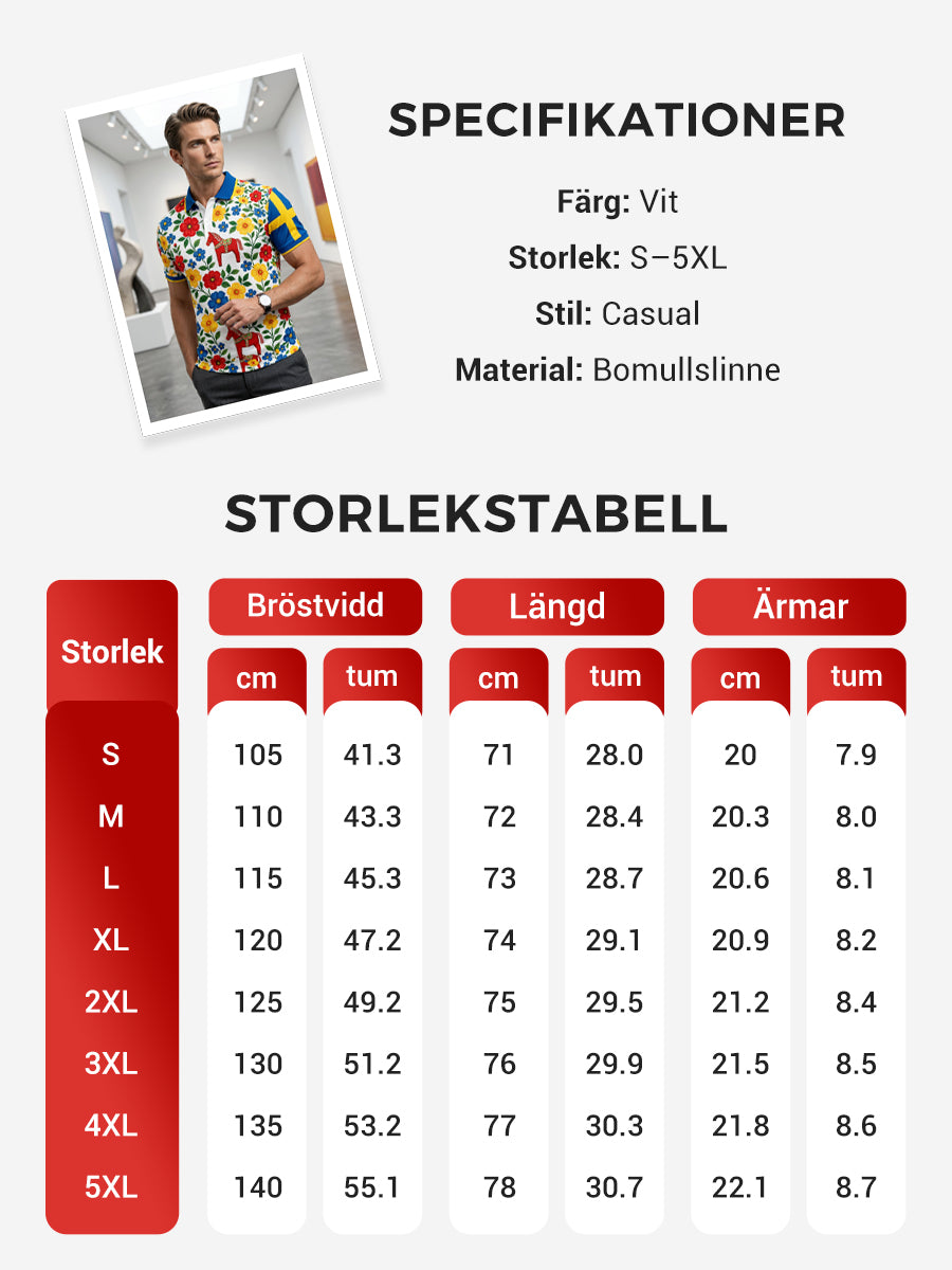 Herrpolotröja med konsttryck som hyllar den svenska midsommarfesten