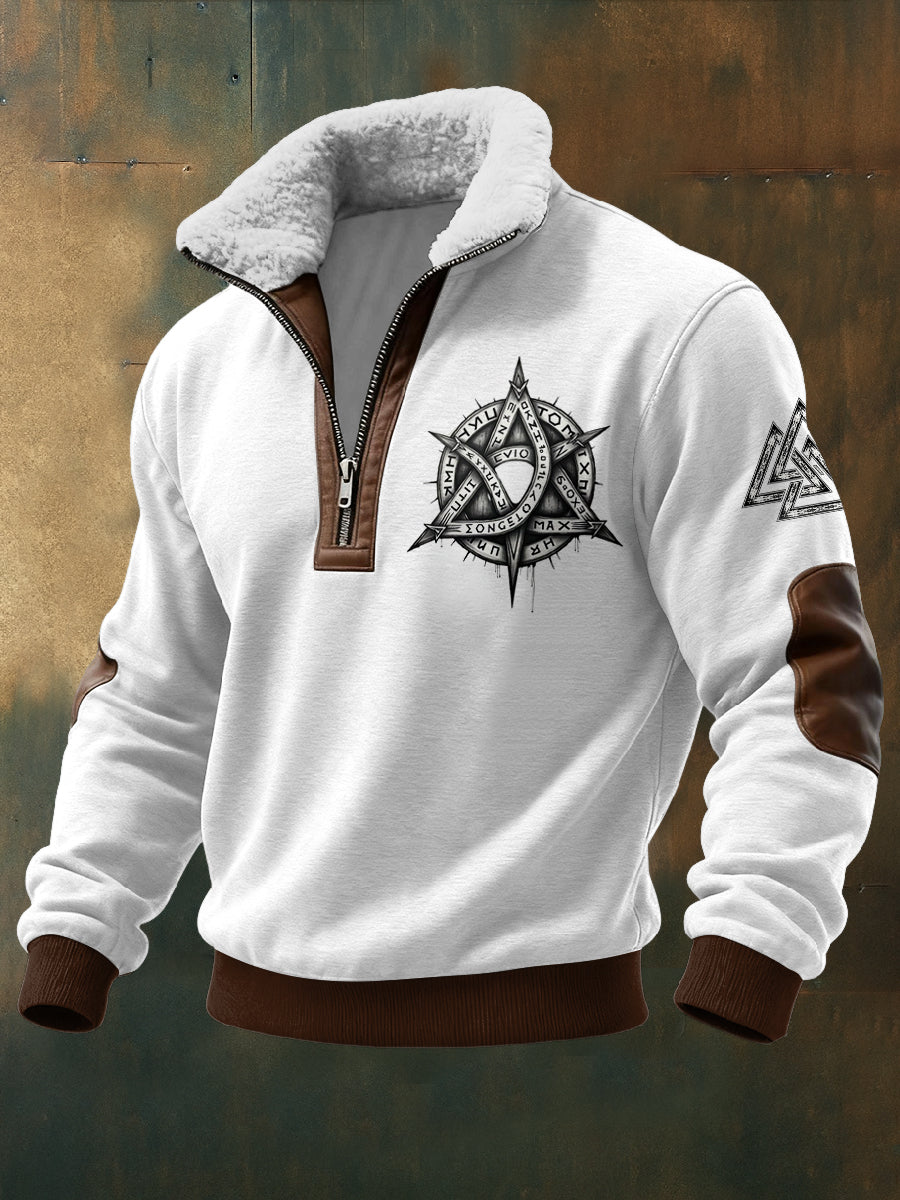 Viking trykt langærmet Stå opp krage Lambhåret blikk øverst