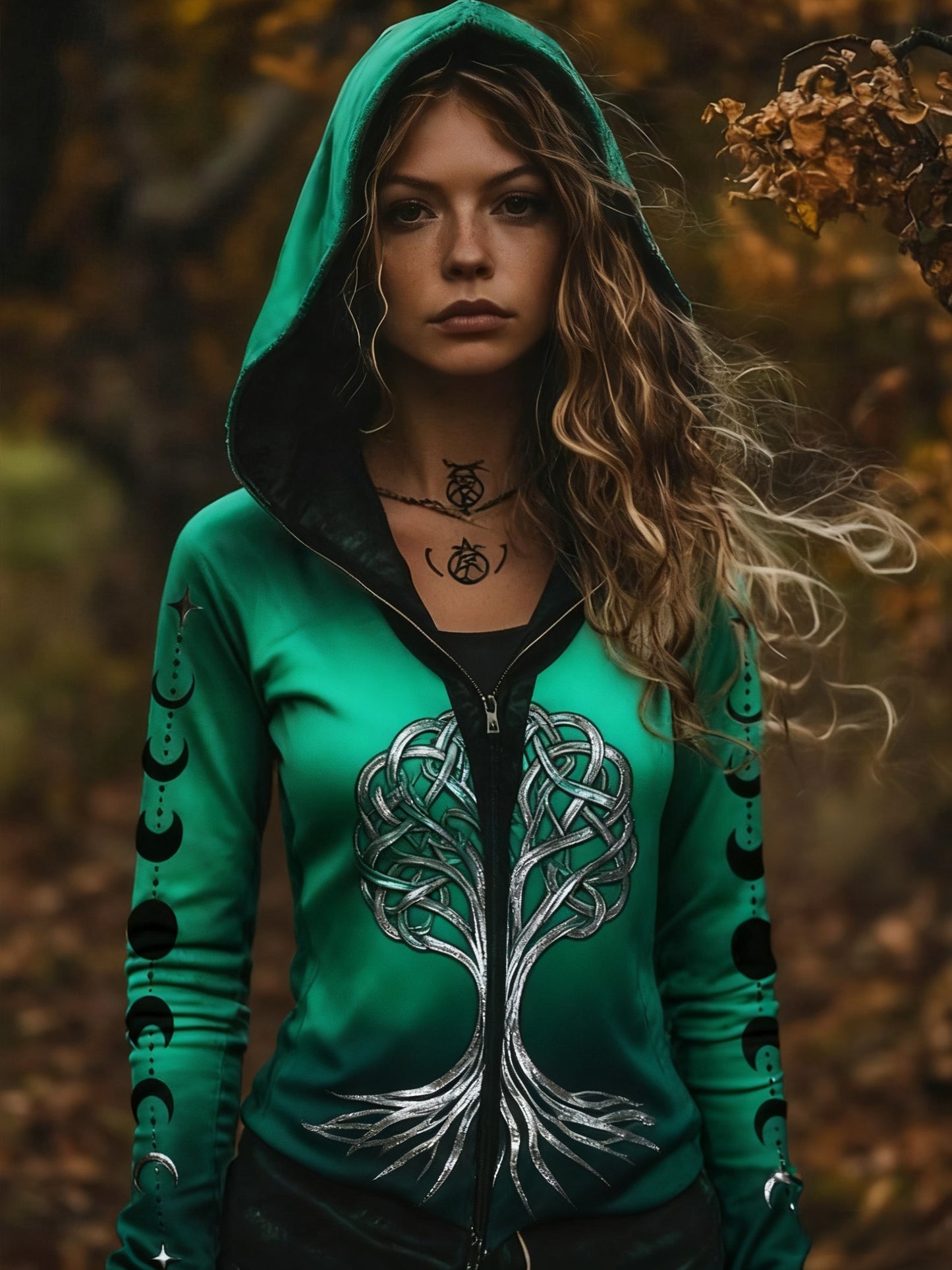 Kvinner Retro Viking Keltiske Knuttre i Liv Gradient Sports Hooded Jake