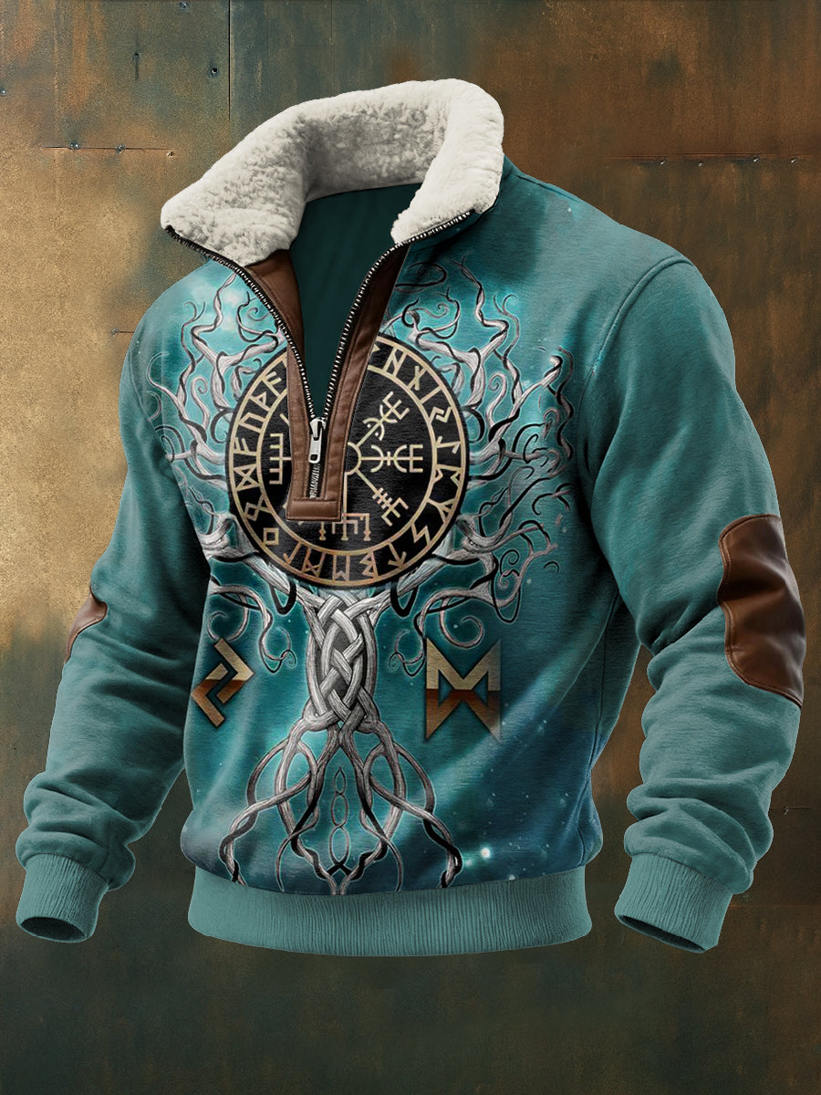 Levetens vikinge tre trykt langærmet Stå opp krage Lambhåret blikklås øverst