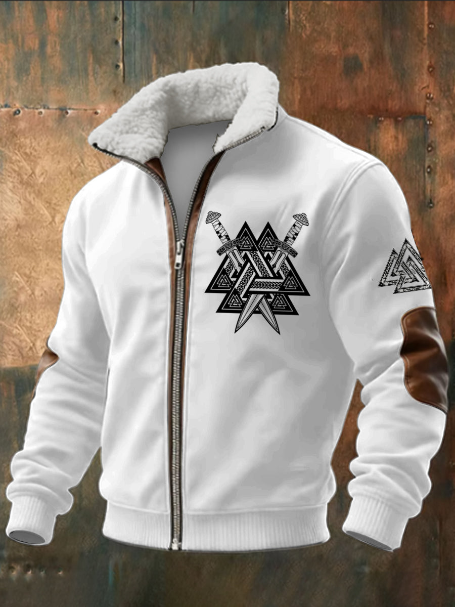 Viking trekant trykt langærmet Stå opp krage Lambhåret blikk øverst