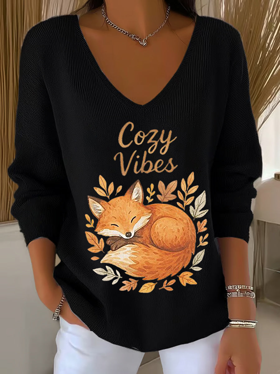 Kvinnelivblad Reve trykt V-hals øverst