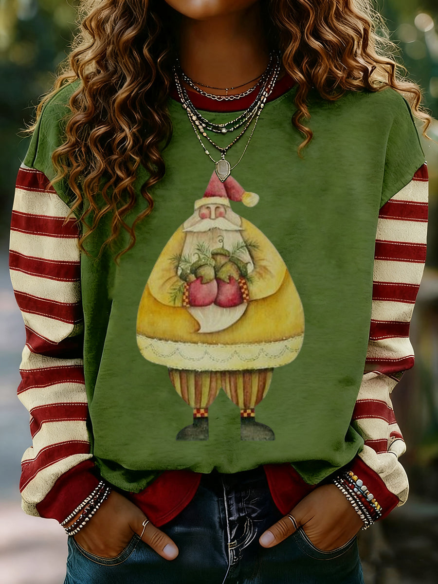 Kvinner God jul Print Stripet Langærme Sweatshirt