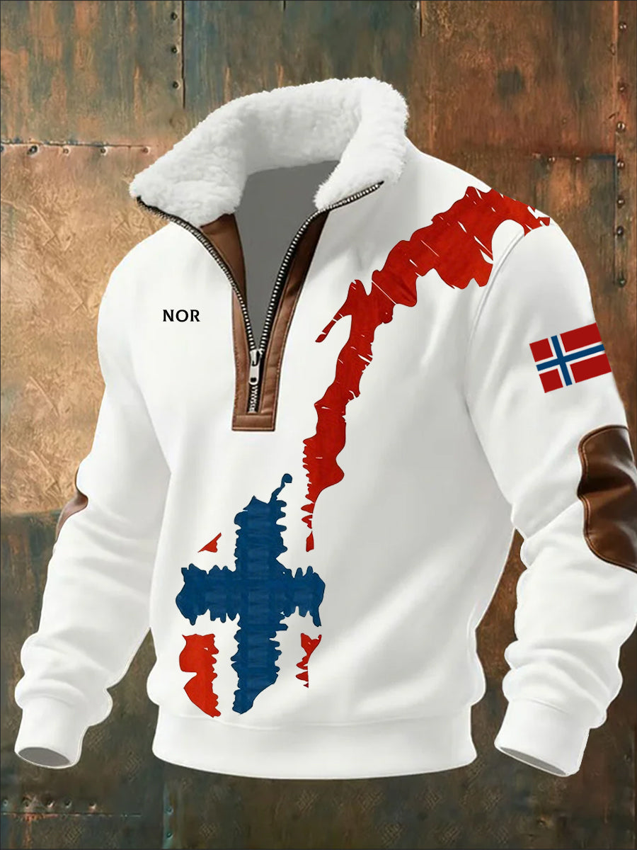 Menns gamle trykk, halv-Zip-sweatshirt med fleece krager