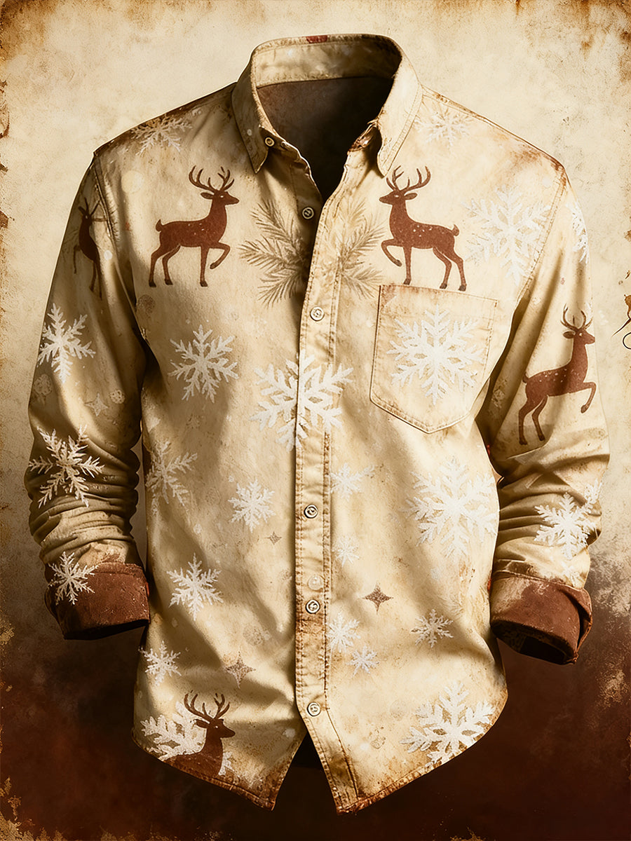 Menns Retro jul, tilfeldig komfort, langærmet skjorta