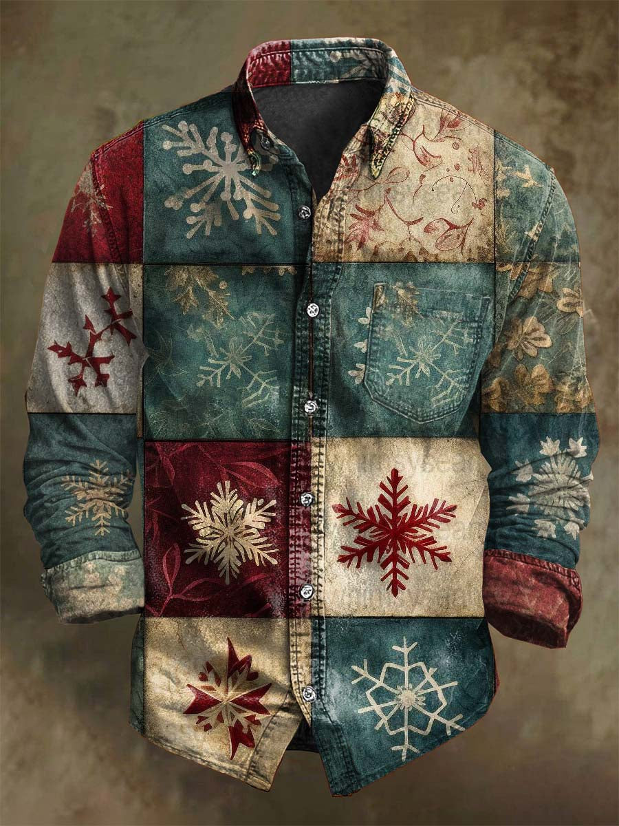 Retro juletre snøfnugnflaid Skriv ut uvesentlig langærmets skjorte