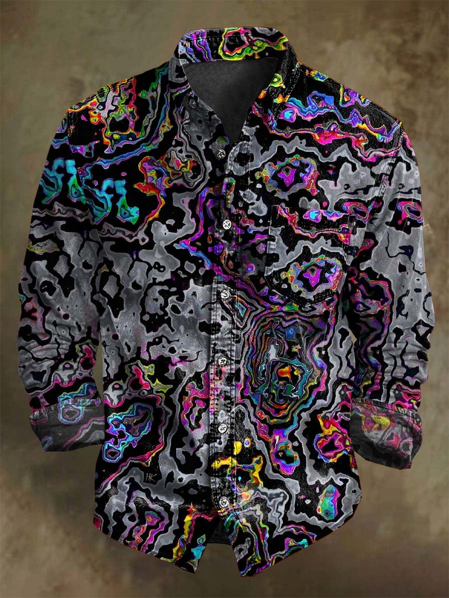 Fargerig Abstrakt kontrast Skriv ut uformell langærme skjorte