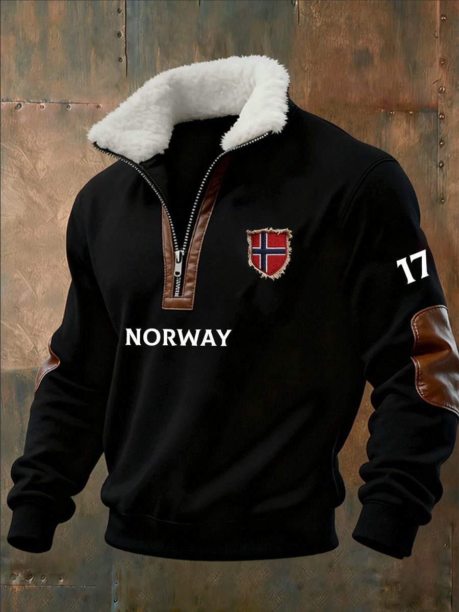 Menns gamle trykk, halv-Zip-sweatshirt med fleece krager