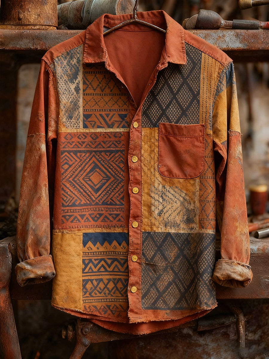 Menns Retro kunst skriv ut tilfeldig komfortabel langærme skjorte