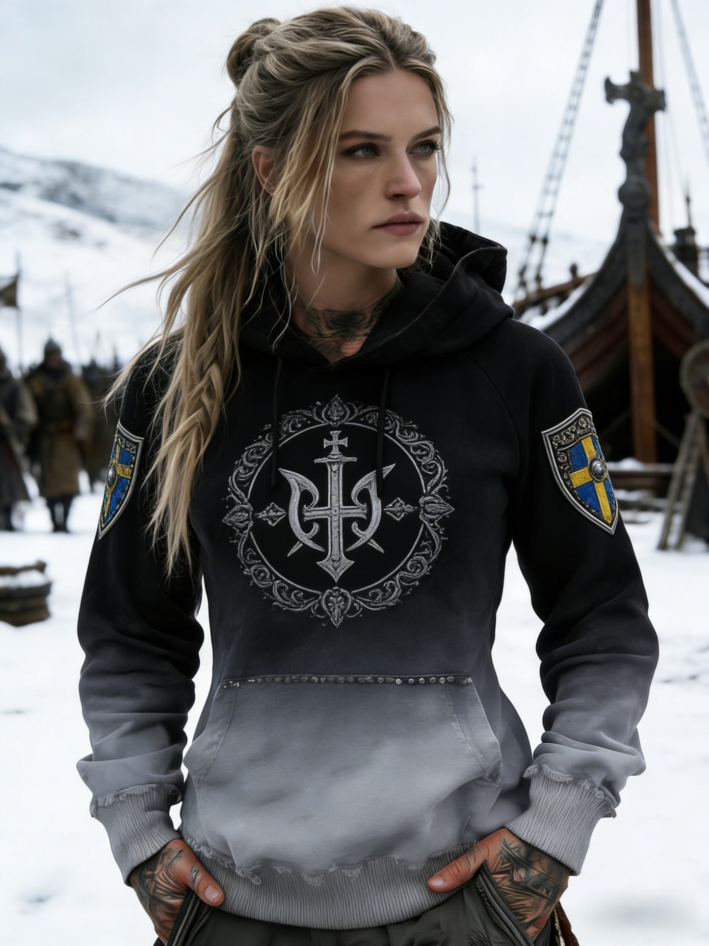 Kvinnors Retro Svenska flaggbricka Konsttryckt Casual Comfort Sweatshirt