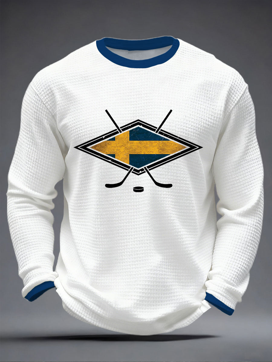 Mäns svenska ishockeyvåffle Print Casual T-shirt