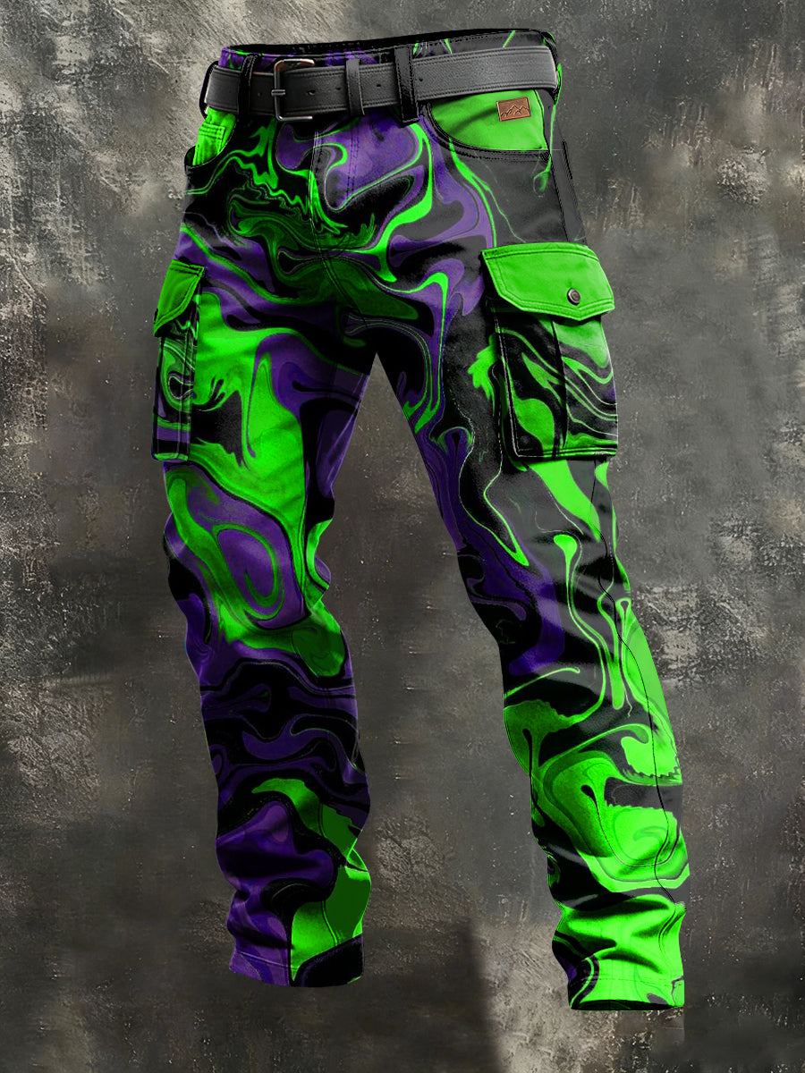 Mäns Retro Vacation Business Art Print Casual Workwear Byxor