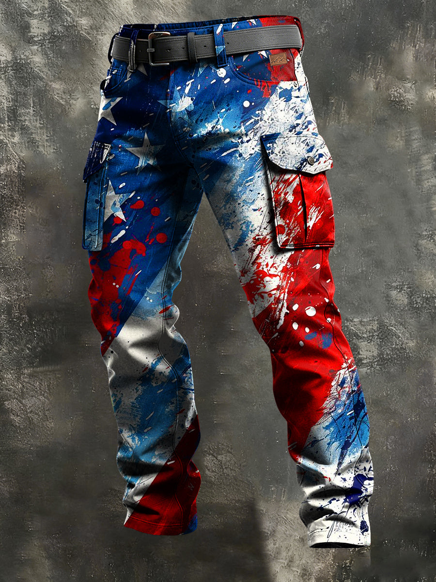 Mäns Retro Vacation Business Art Print Casual Workwear Byxor