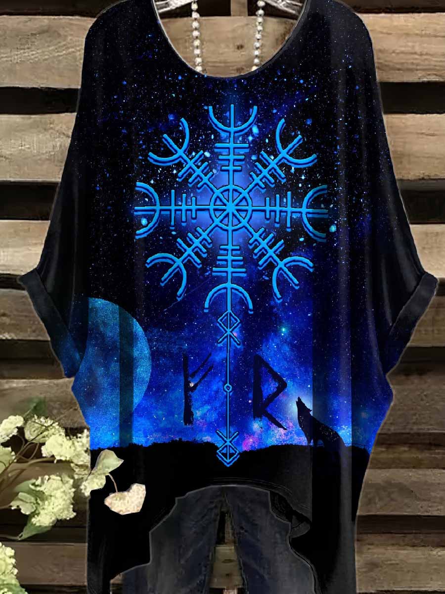 Retro Viking Print Casual Topp För Kvinnor.