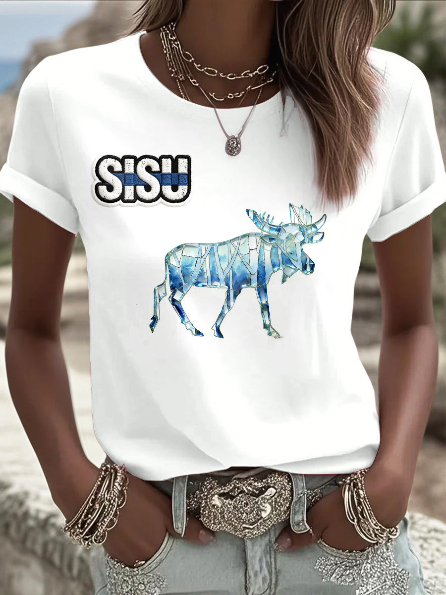 Kvinnors Vita Finska SISU Skriv ut Casual T-shirt