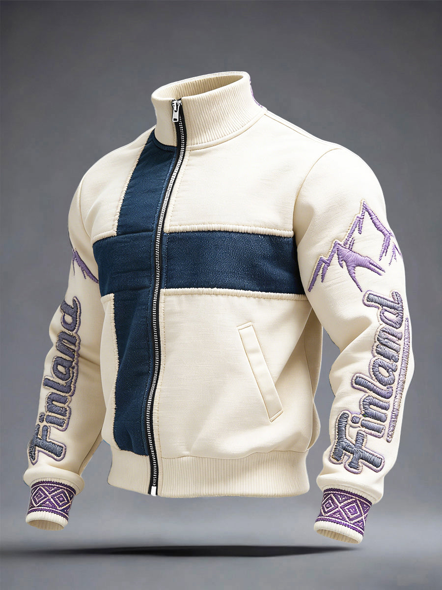 Off-vita finländska lappverk Print Casual Zip-Up Jacka