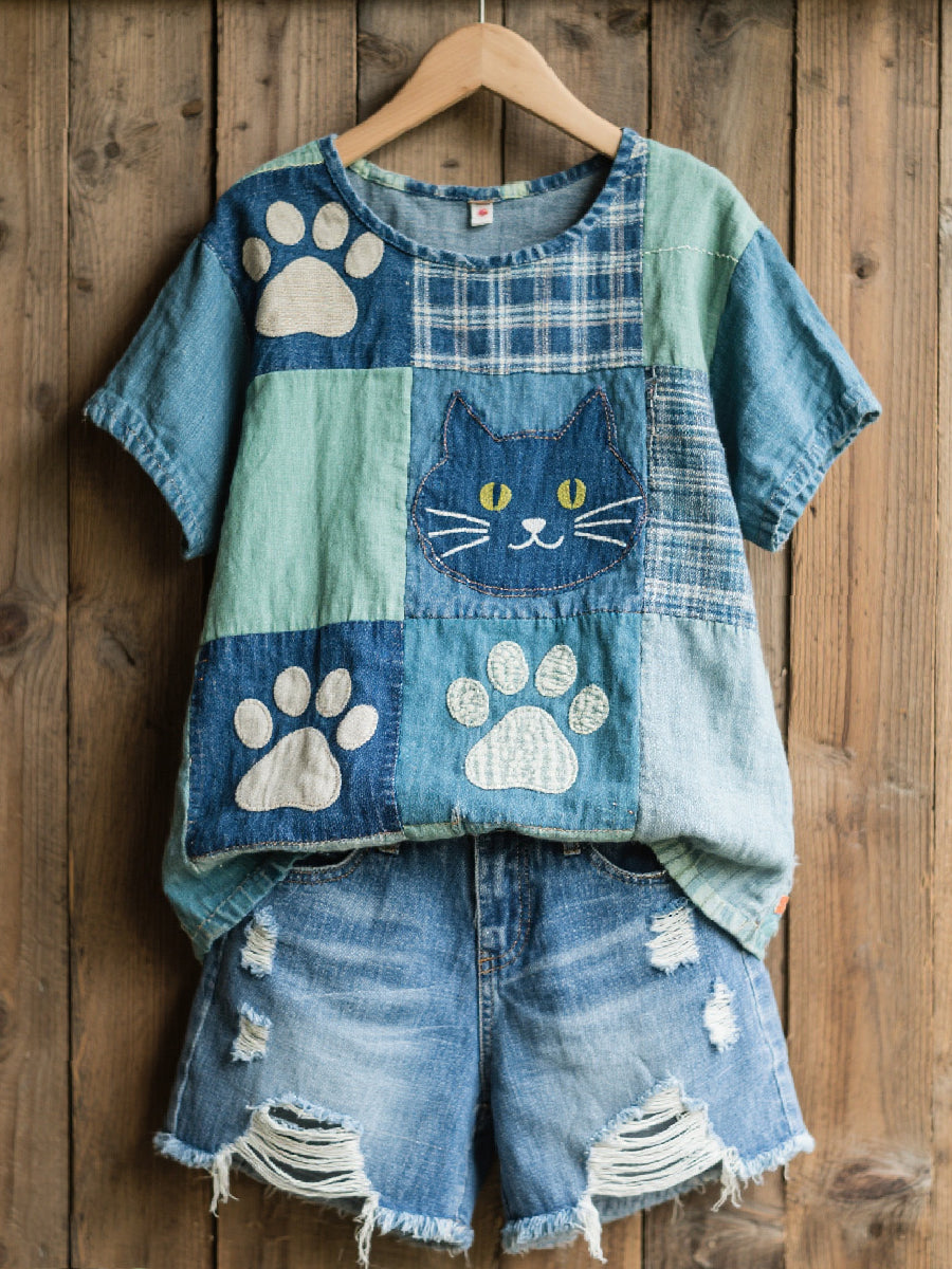 Kvinnors vackra katt mönster mönster konst topp