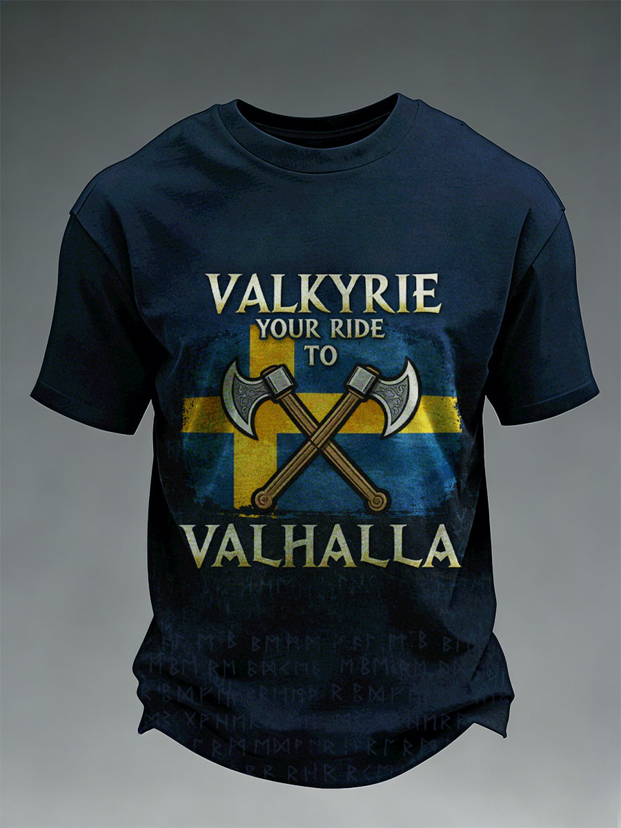 Valkyrie Din tur till Valhalla Viking Sverige Tryckt T-shirt