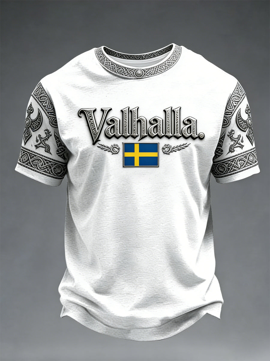 Herrtröja i svensk vikingastil med Valhalla-motiv