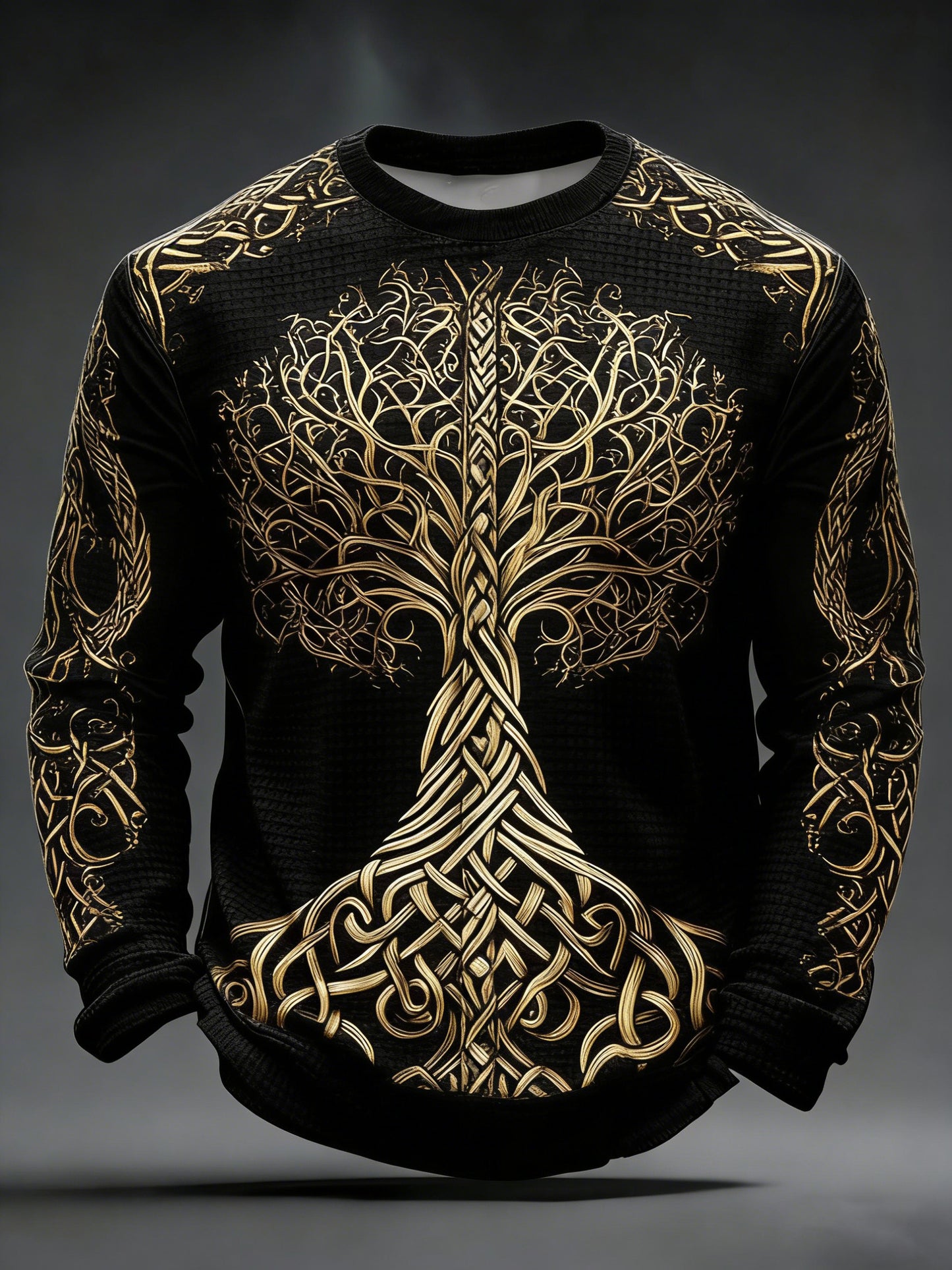 Mäns viking tryckt våffle lång ärm tröjar