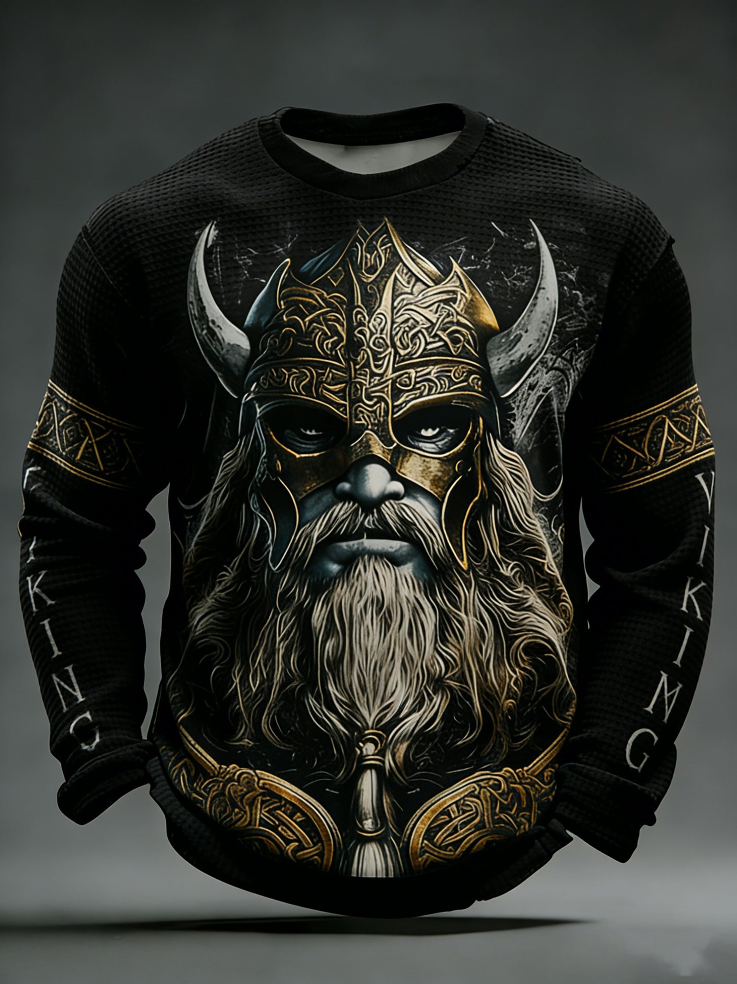 Mäns viking tryckt våffle lång ärm tröjar