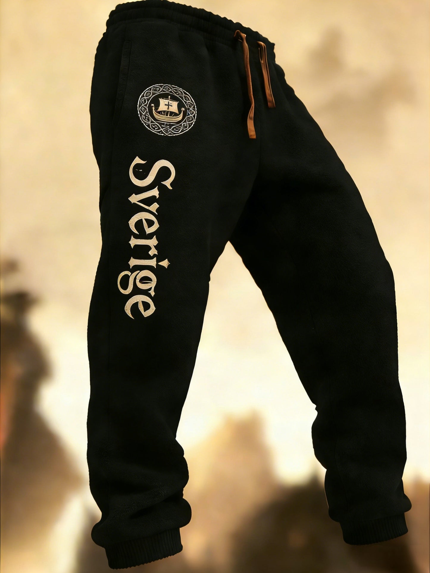 Mäns Retro Viking Svenska flaggbricka Casual Byxor
