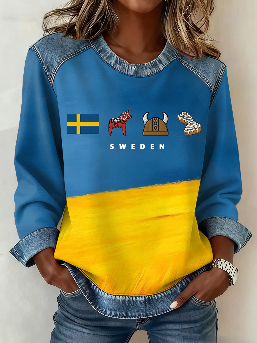 Kvinnors svenska Dala Häst Konst Mönster Mönster Konst Sweatshirt