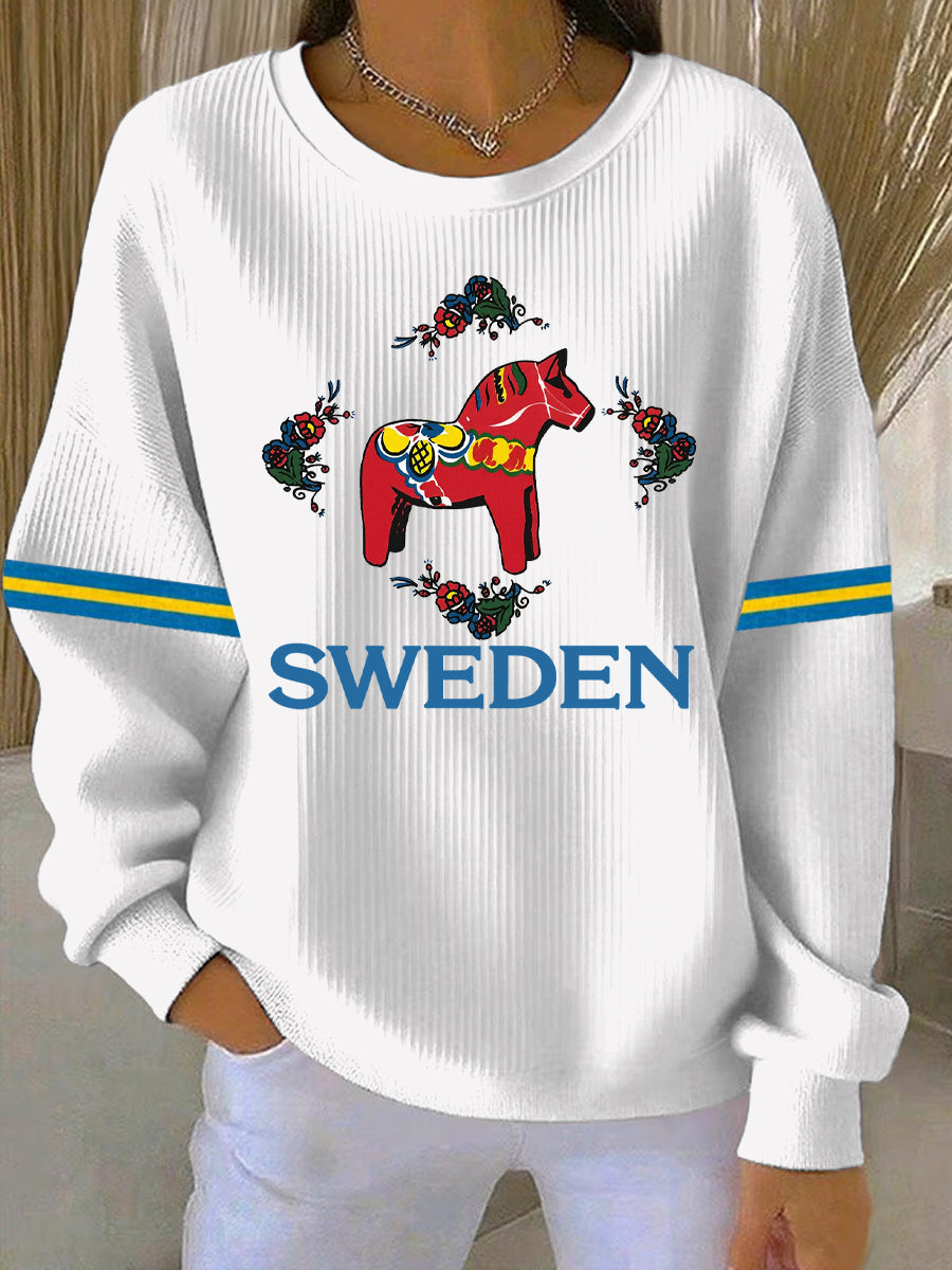 Kvinnors svenska Dala Horse Art Print Casual Sweatshirt