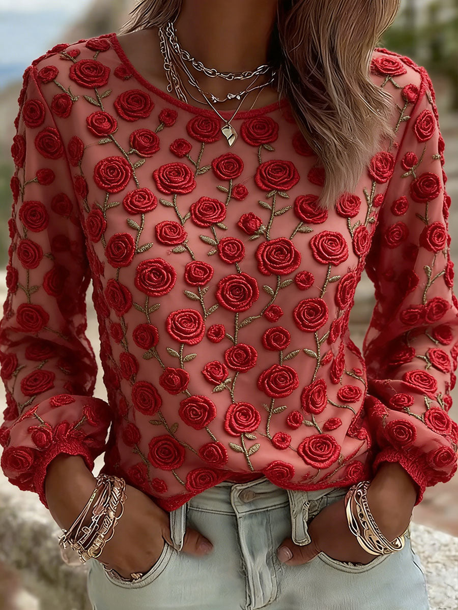 Kvinnors ros konst Print Casual T-shirt