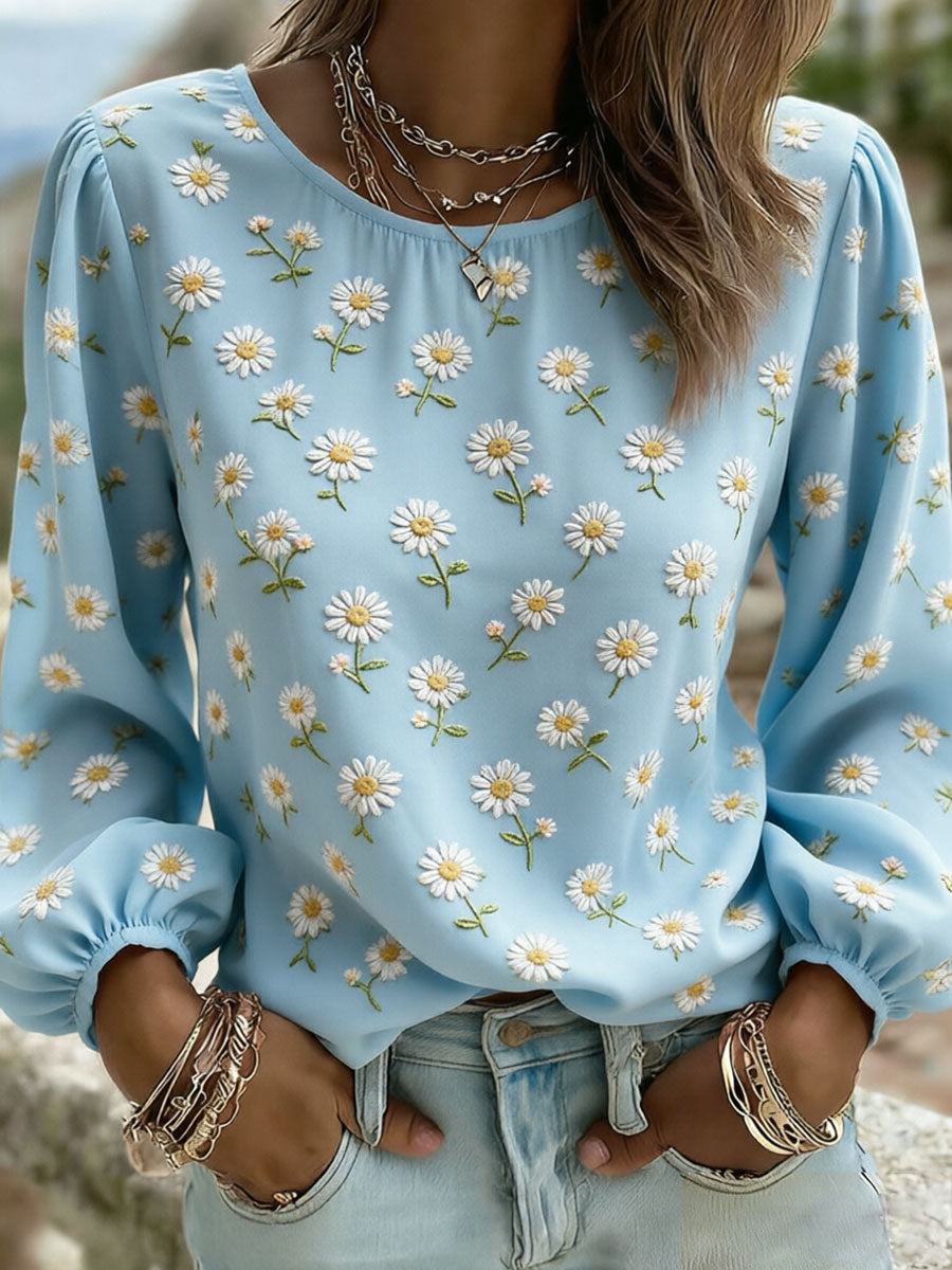 Kvinnors Daisy Art Print Casual T-shirt