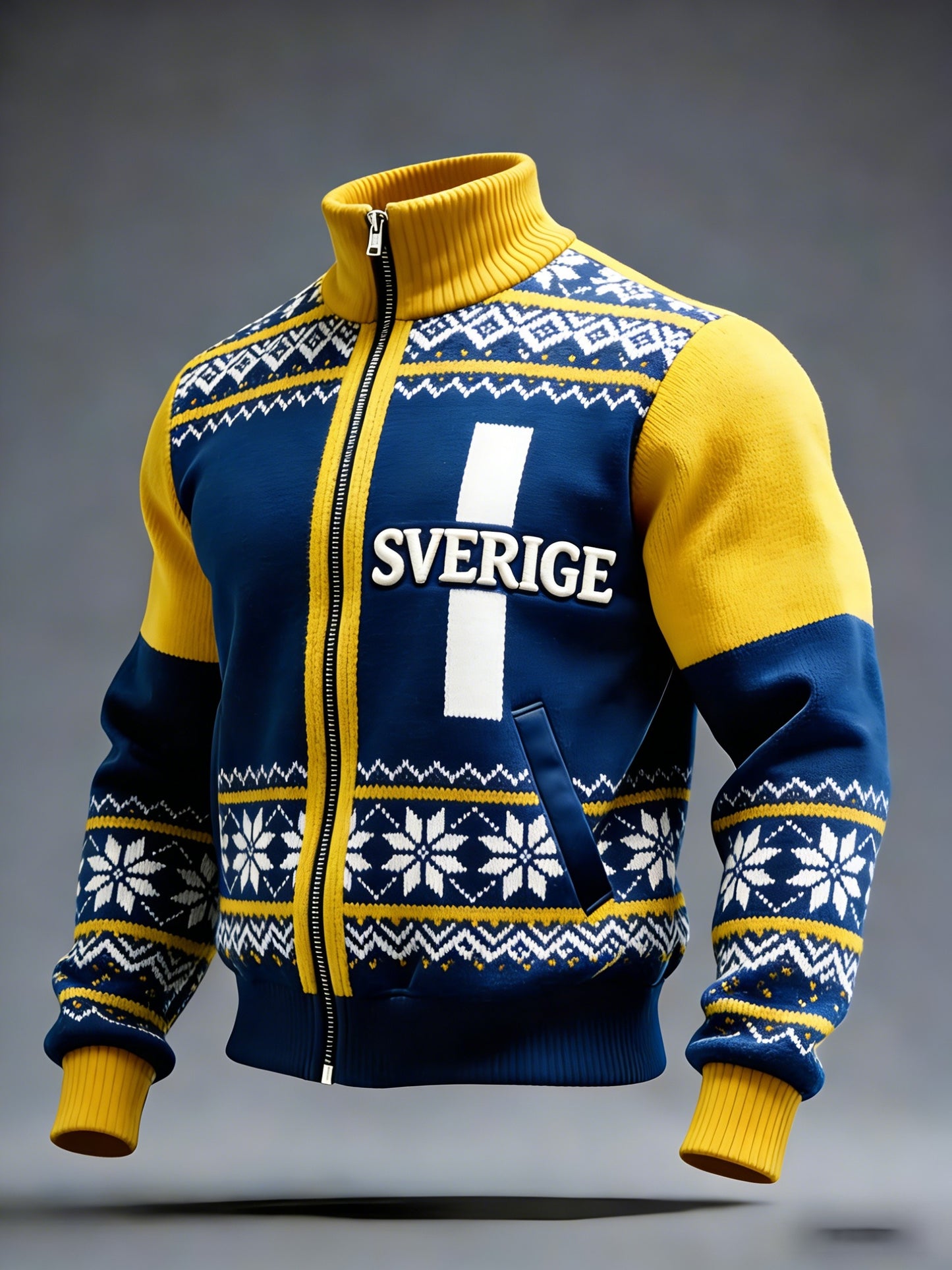 Retro viking svensk flaggmärke avslappnad sportig jacka med ståkrage