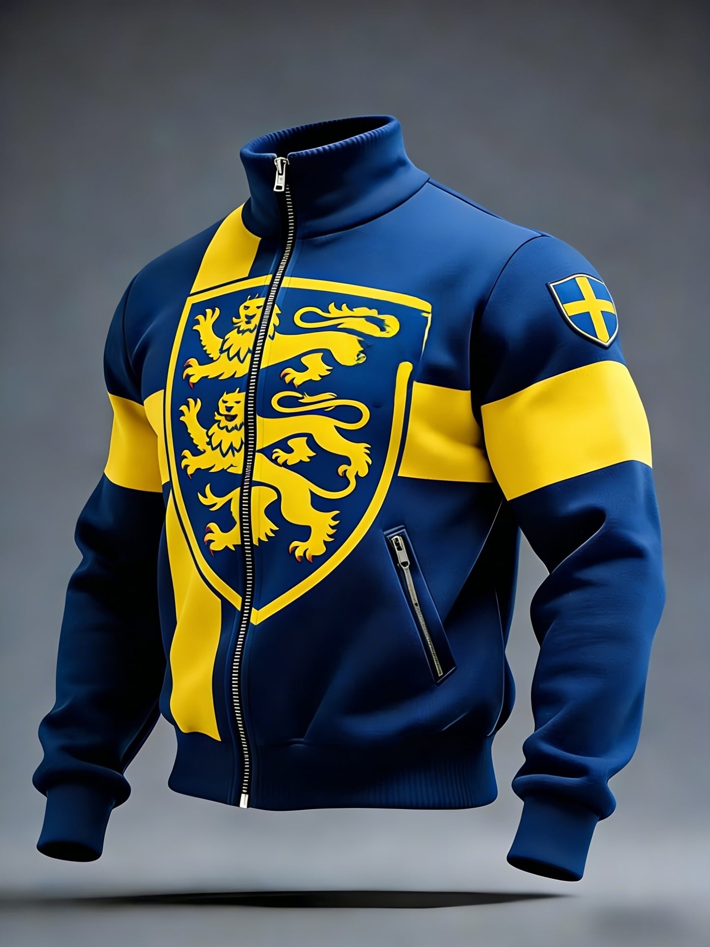 Retro viking svensk flaggmärke avslappnad sportig jacka med ståkrage
