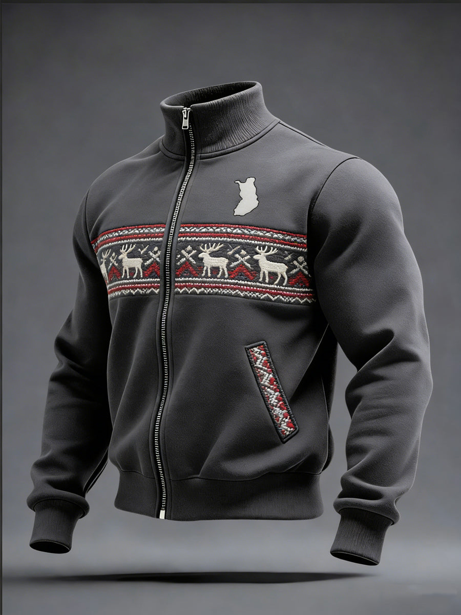 Herrens mysiga grå renar Nordic Sticka Full-Zip Jacka