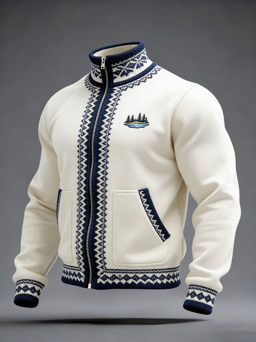 Mäns Clean Cream Nordic Chevron & Lakeside Full-Zip Jacka