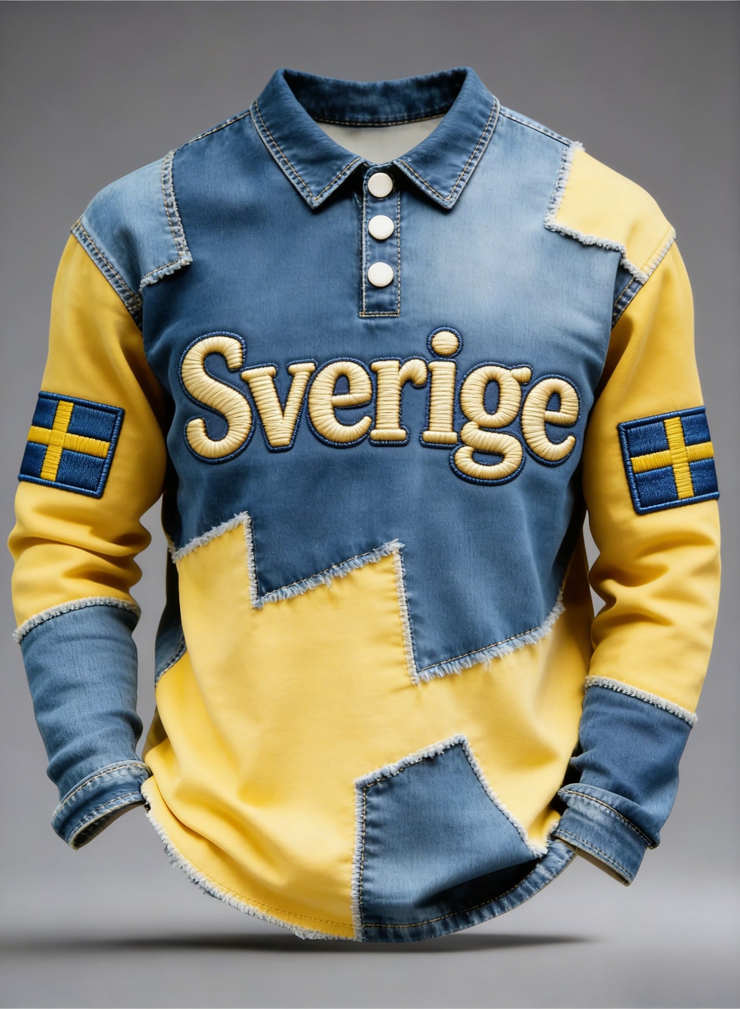 Retro viking svensk flagga emblem avslappnad långärmad polotröja