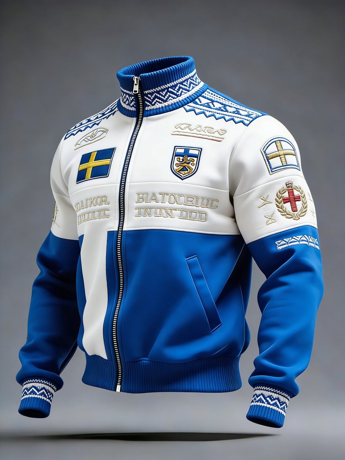 Retro vikingasvensk flaggmärke avslappnad sportig jacka med ståkrage