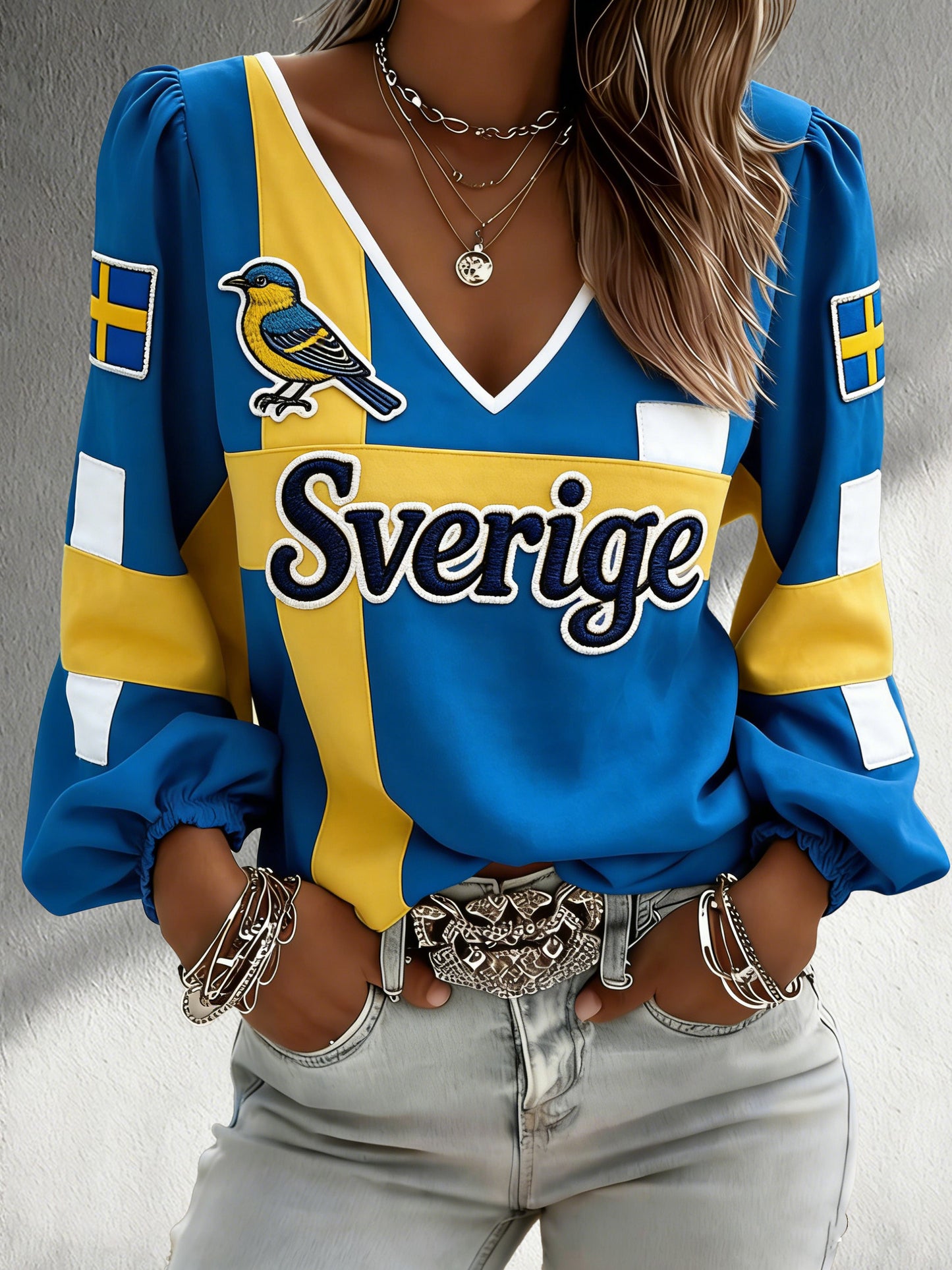 Damskjortor Svensk konst Print Flagga Lapptäcke Färgschema T-shirt
