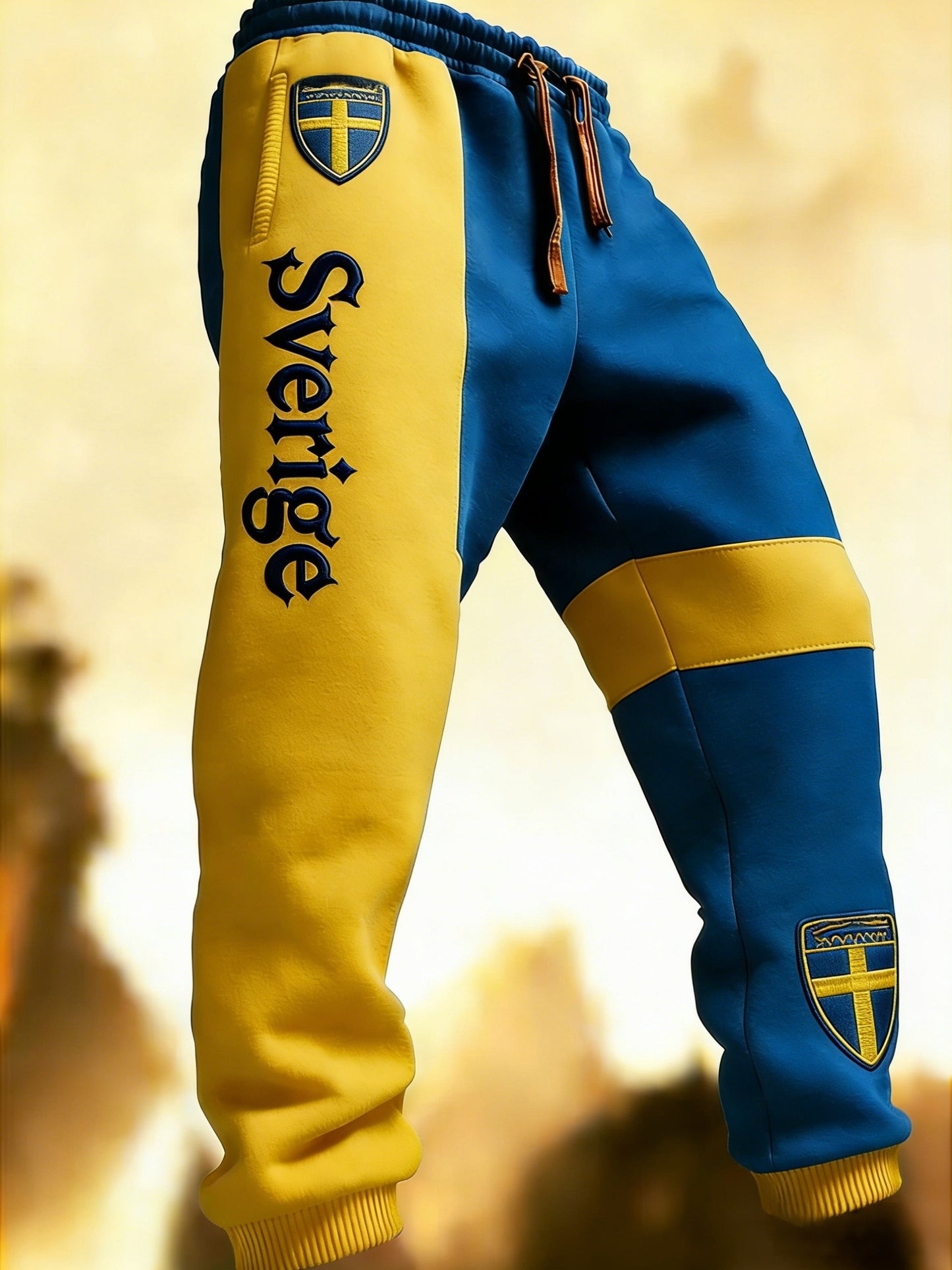Mäns Retro Viking Svenska flaggbricka Casual Byxor