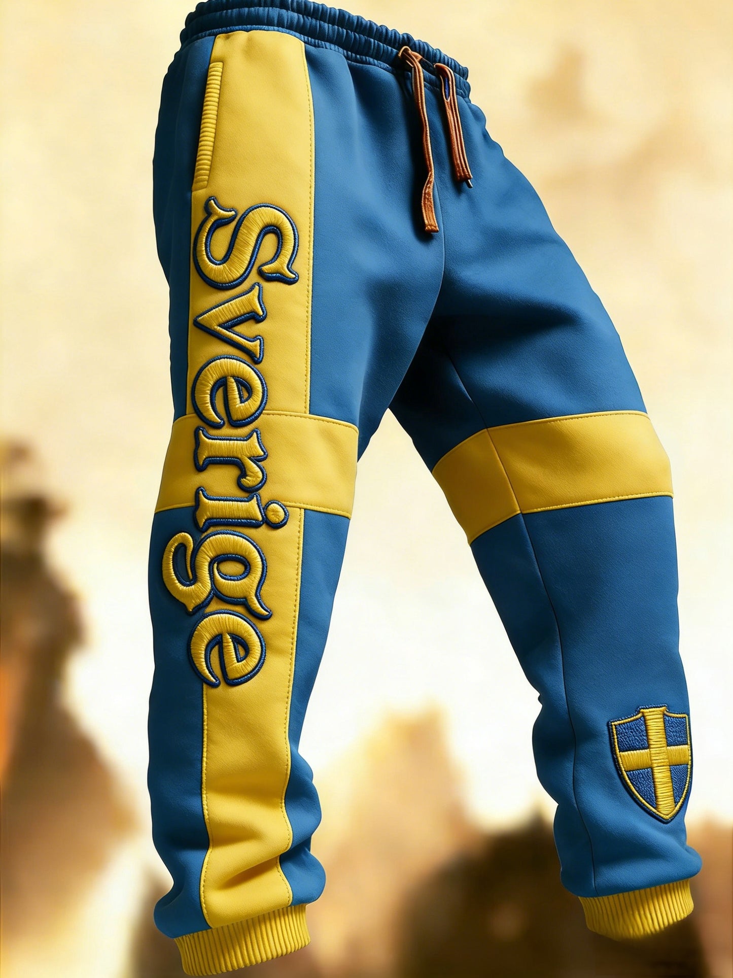 Mäns Retro Viking Svenska flaggbricka Casual Byxor