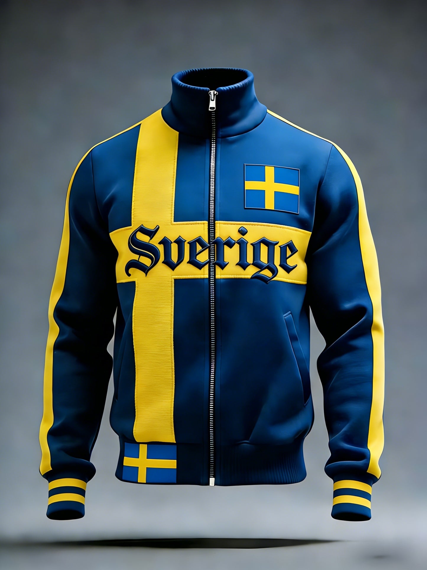 Retro vikingasvensk flaggmärke avslappnad sportig jacka med ståkrage