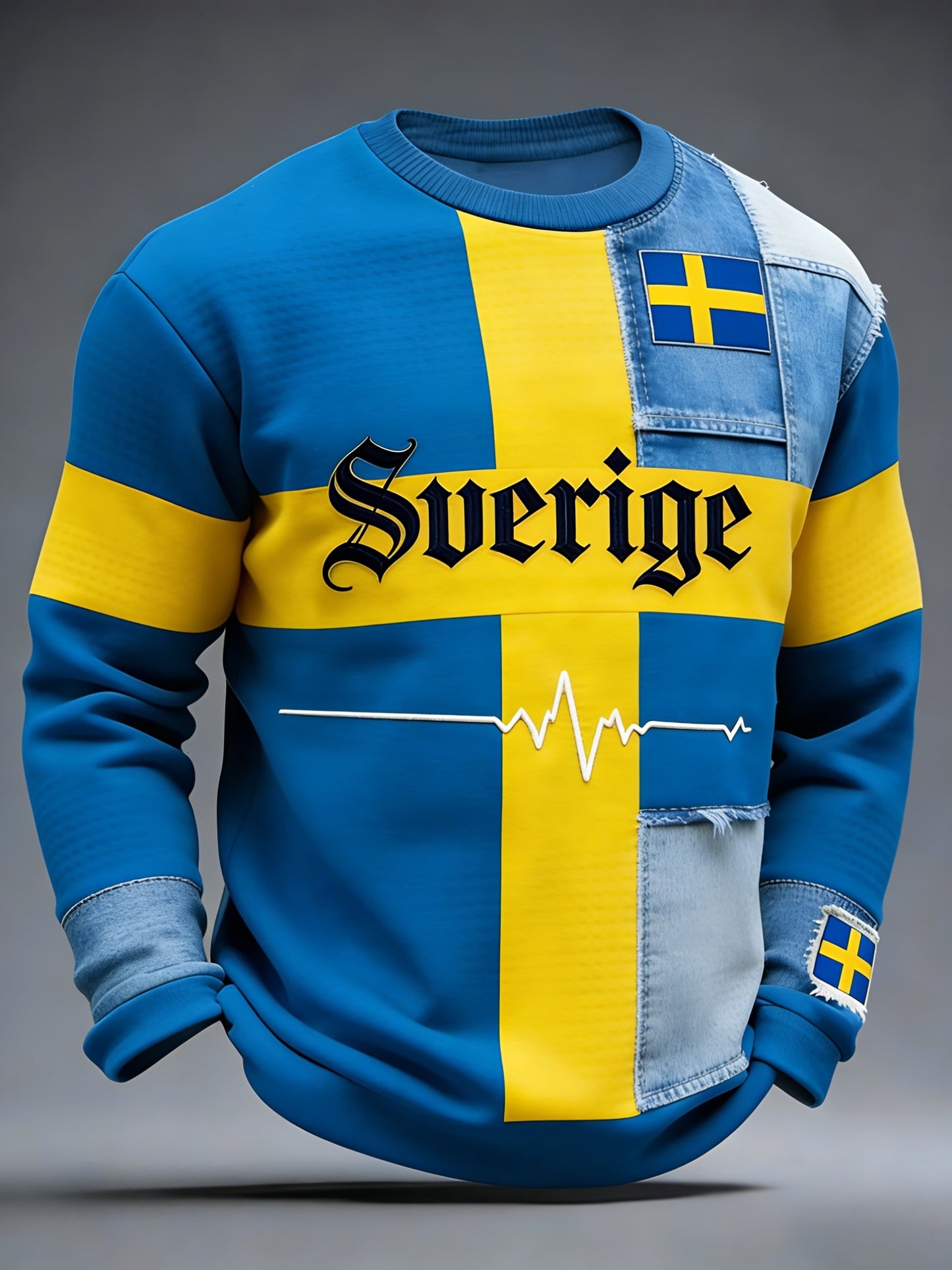 Retro vikingasvensk flaggmärke avslappnad långärmad sweatshirt