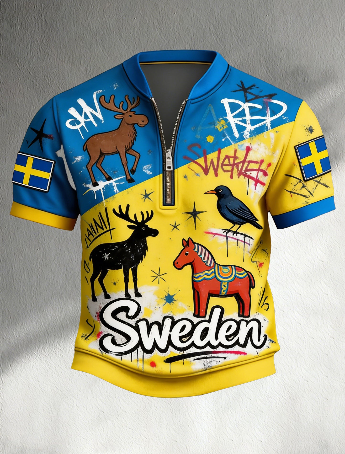 Mäns svenska djur Print Flag Färg Scheme T-Shirt