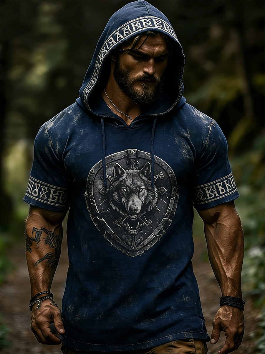 Mäns kortärm Hoodie med vikingtema print