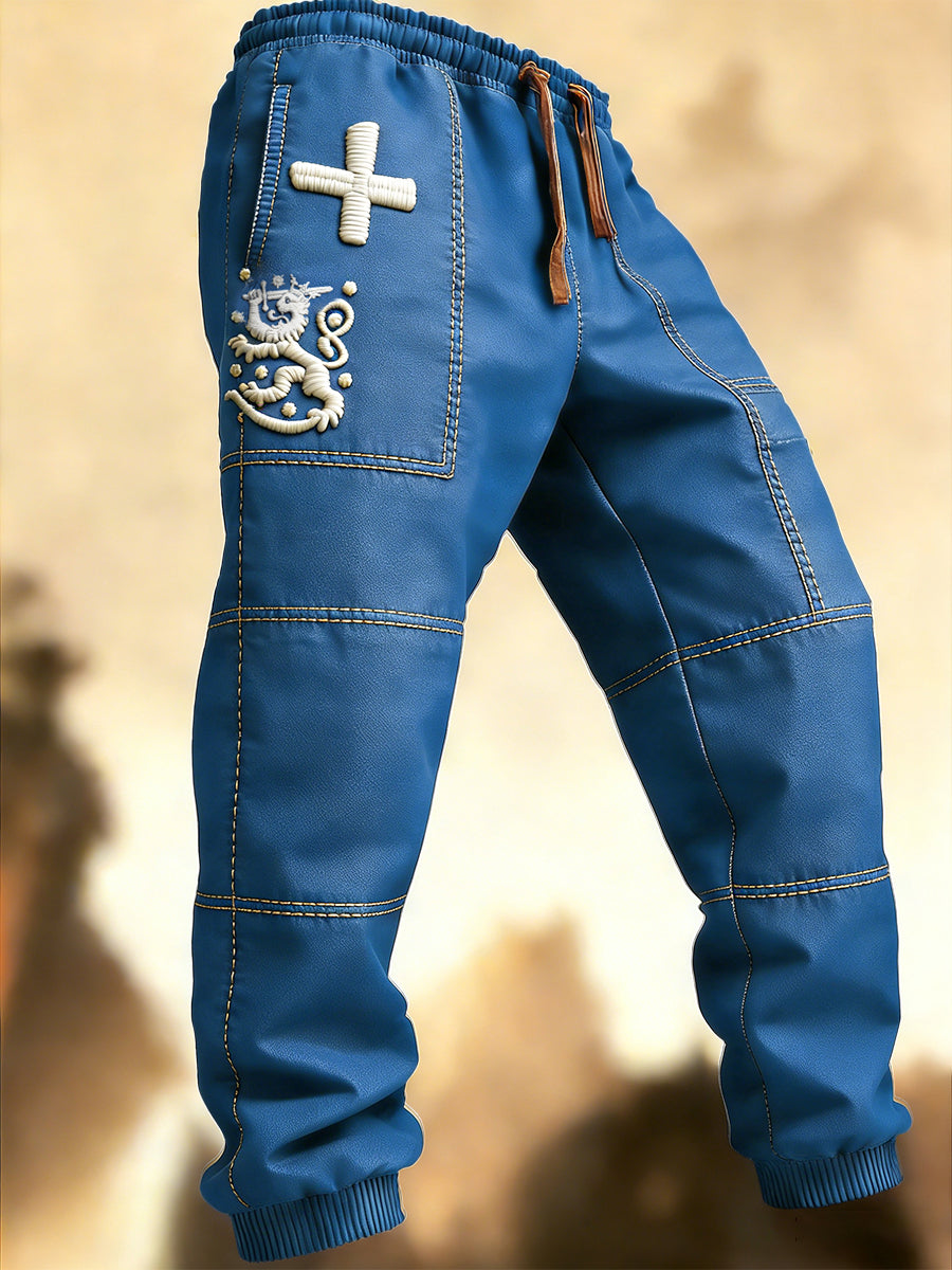 Mäns blå finländska patchwork Skriv ut Casual Byror