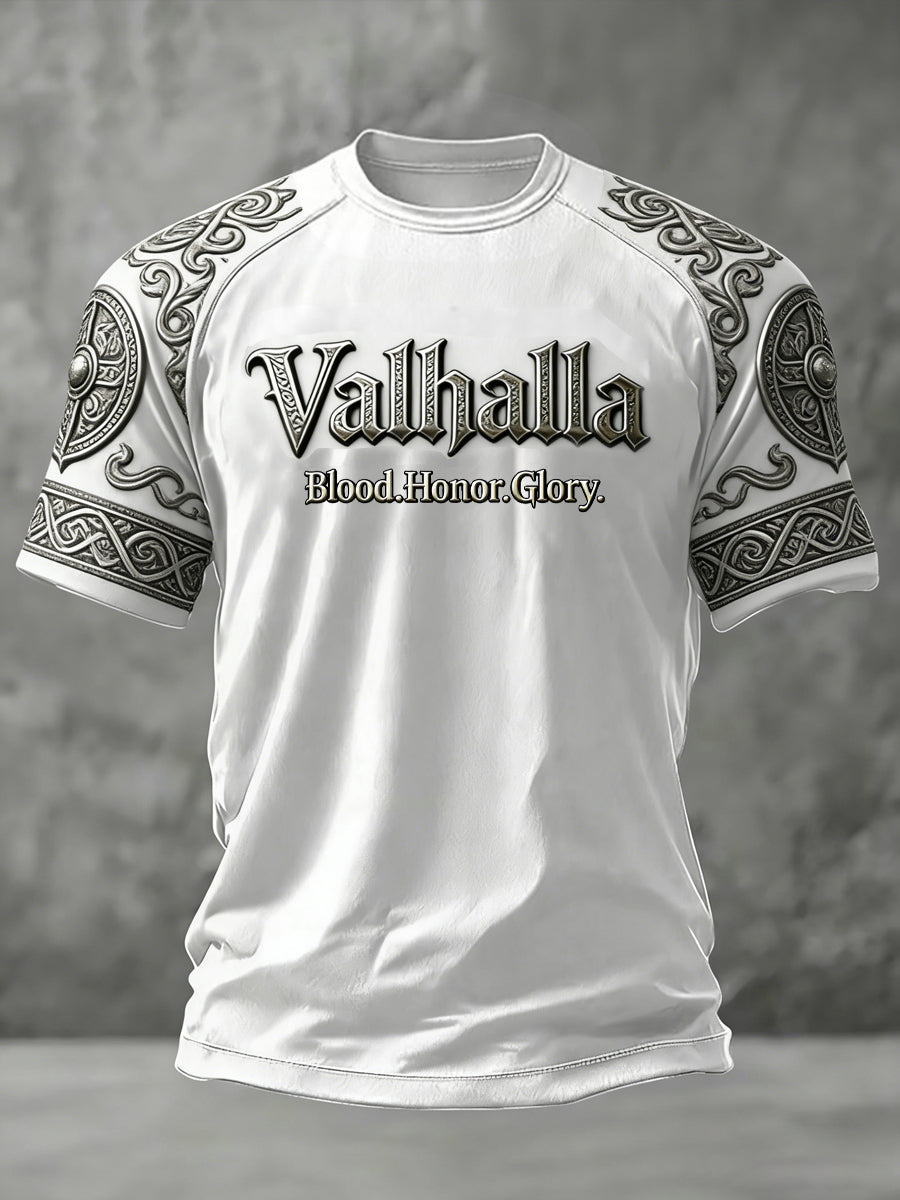 Herrens Viking-stil Valhalla Tryck Casual korta ärmar t-shirt