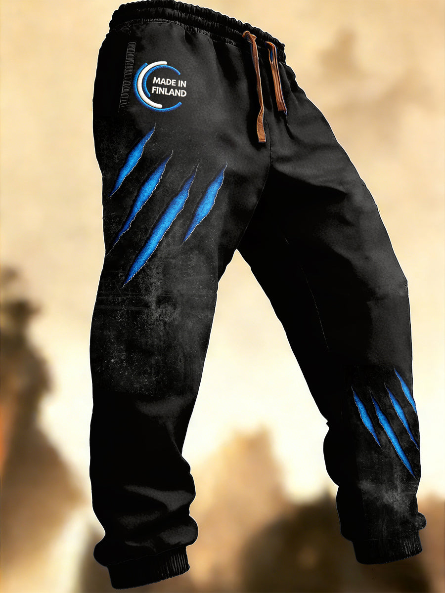 Mäns finska Tryck Black Casual Sport Byxor