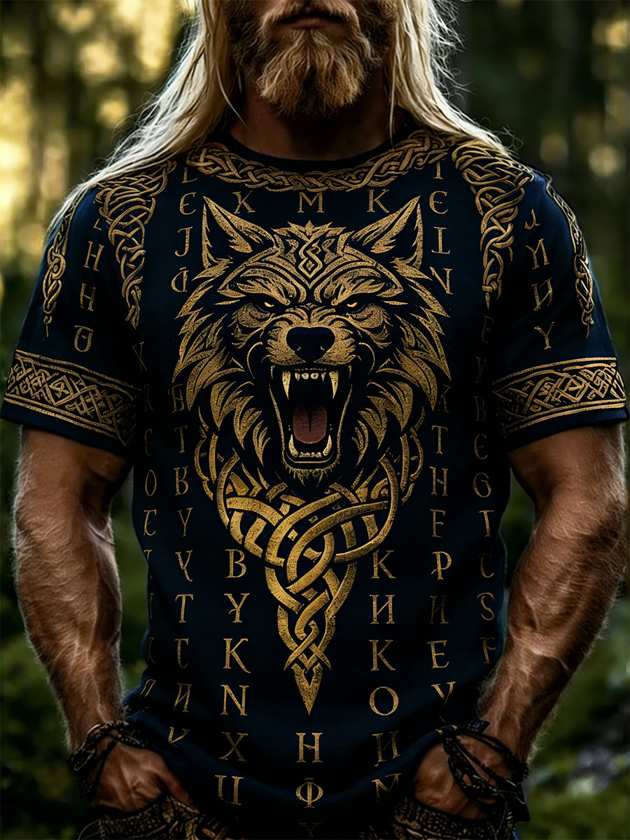 Kort ärm topp med vikinga-tema tryckt