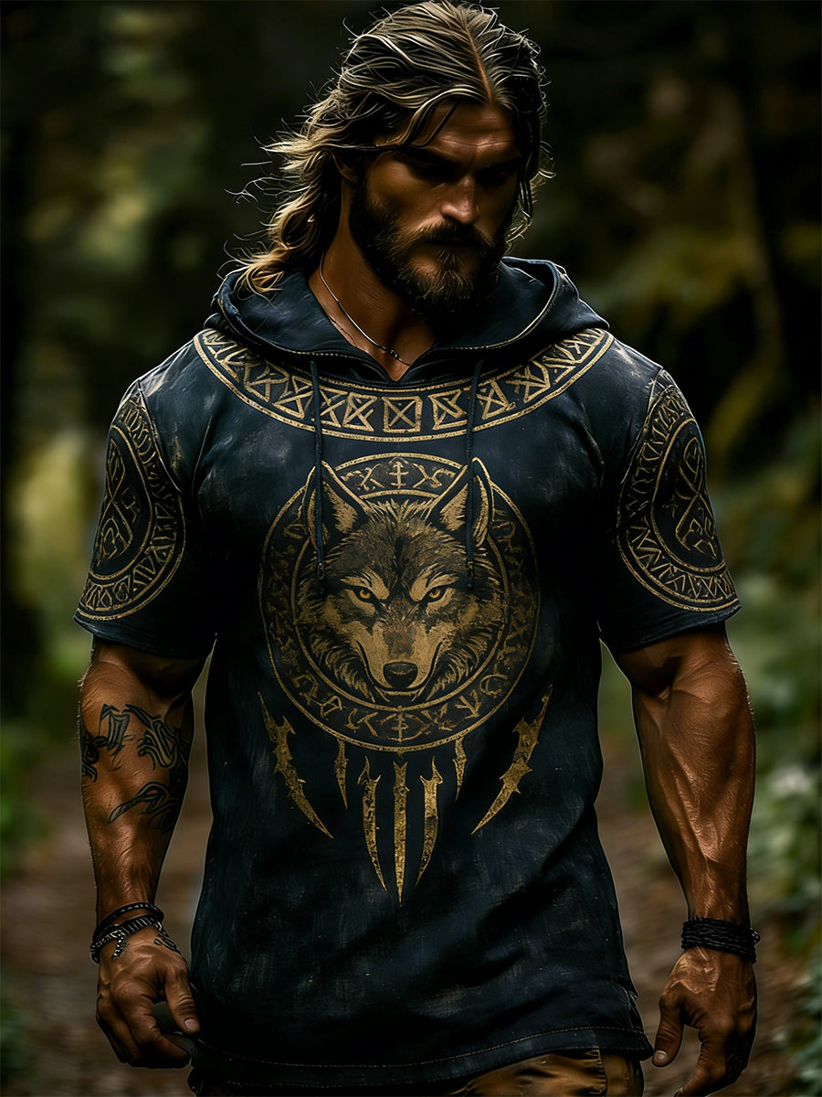 Herrhoodie med korta ärmar och vikingatema