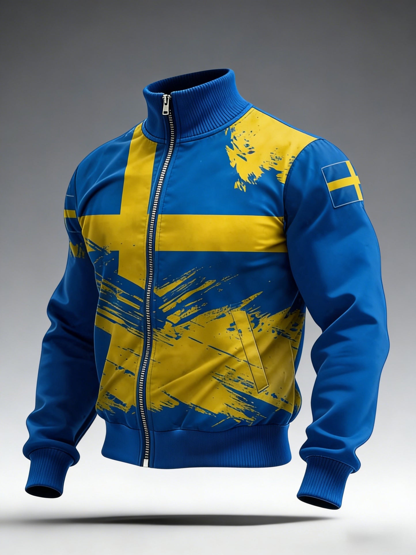 Retro viking svensk flaggmärke avslappnad sportig jacka med ståkrage