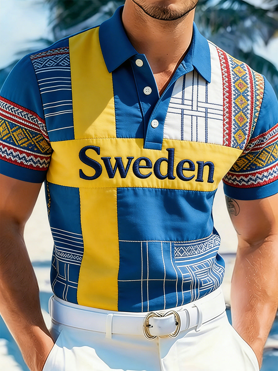 Herrpolotröja i etnisk stil med tryck
